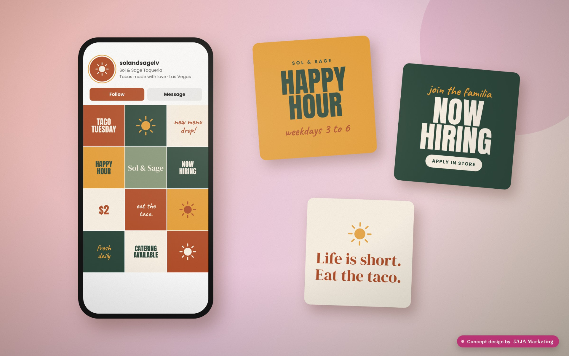Brand matching social and promotional design concept for Sol & Sage